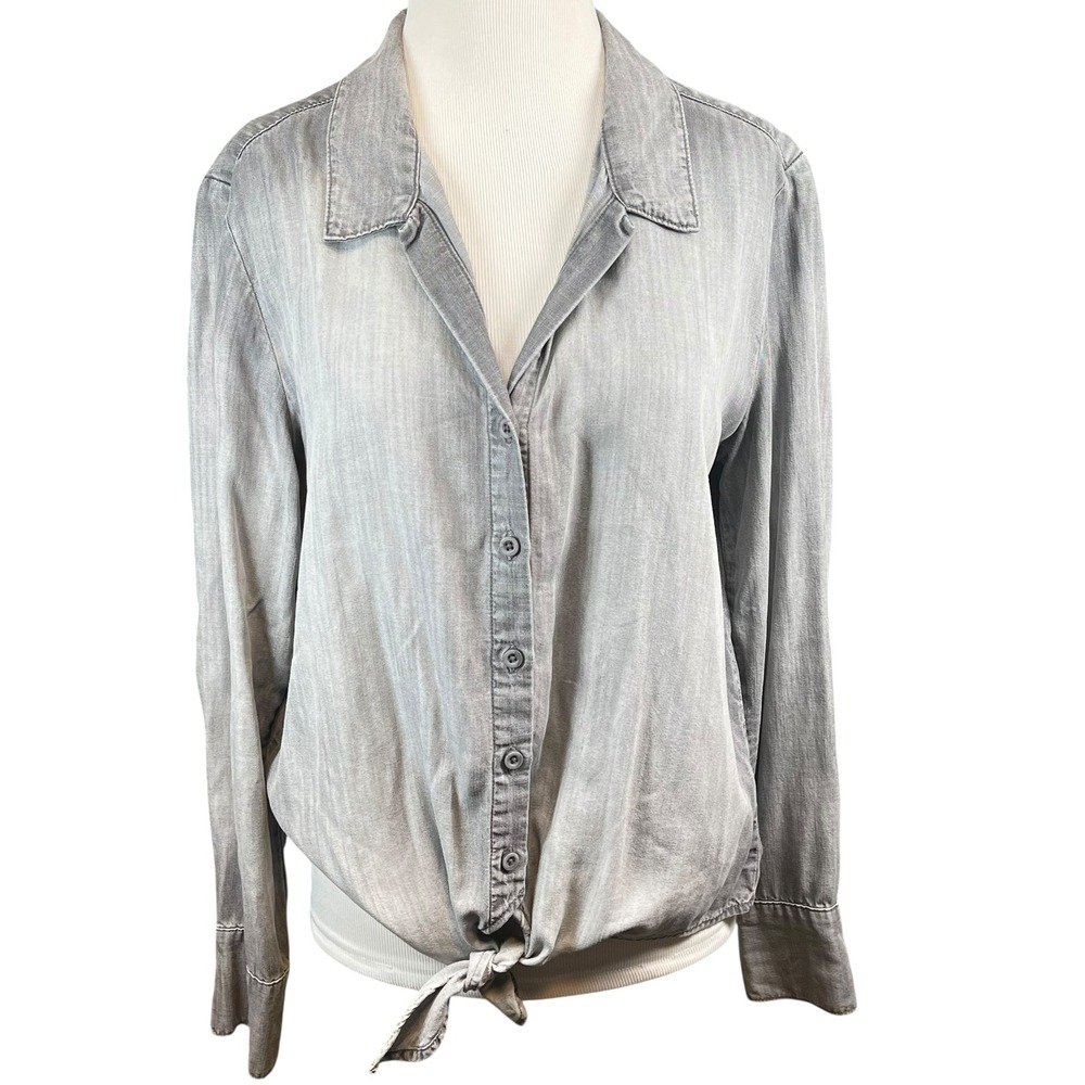 Cloth‎ & Stone Womens Gray Tencel Lyocell Tie-Front Long Sleeve Shirt - Picture 4 of 6